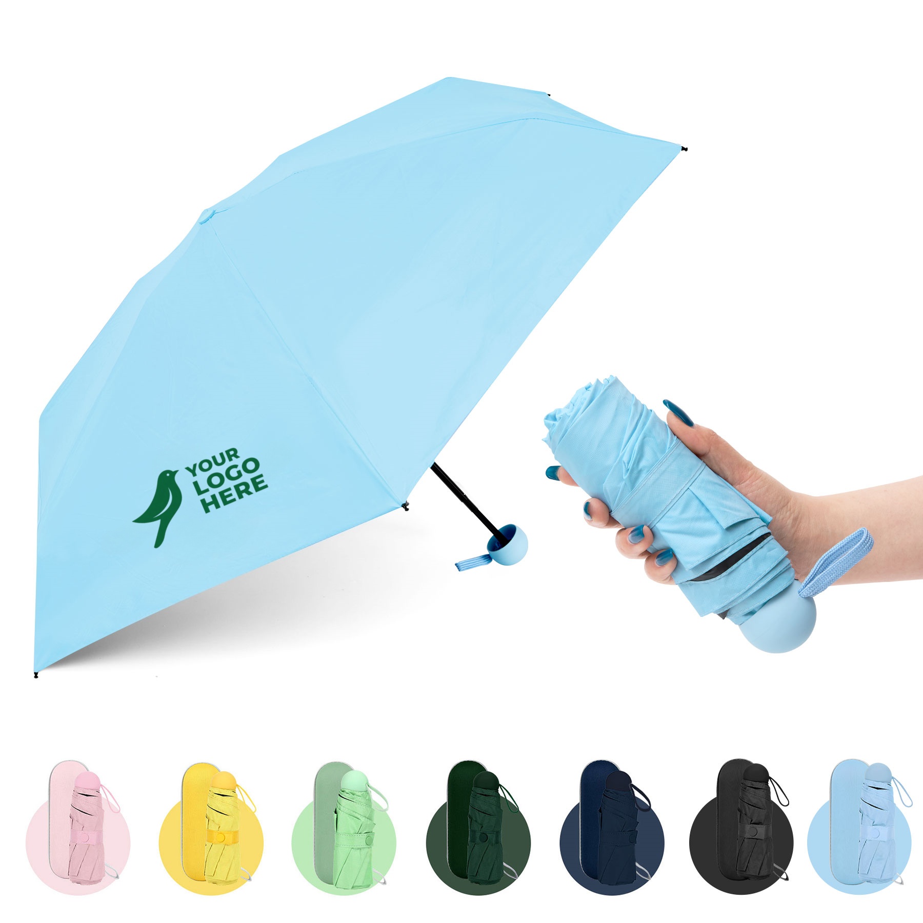 F0009 Sun & Rain Travel Umbrella with Portable Case (Full Color)